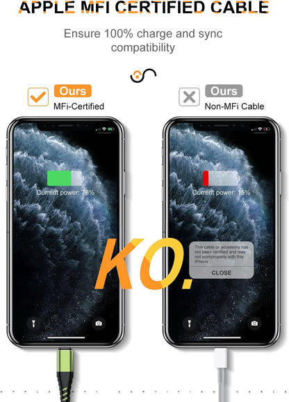 Long Iphone Charger Cord 10 FT, [MFI Certified] 10 Foot USB Lightning Cable,10 Feet Fast Charger Nylon Braided USB Iphone Cord for Iphone 13 12 11 Pro X XS Max XR/8 Plus/7 Plus/6/6S Plus-Green