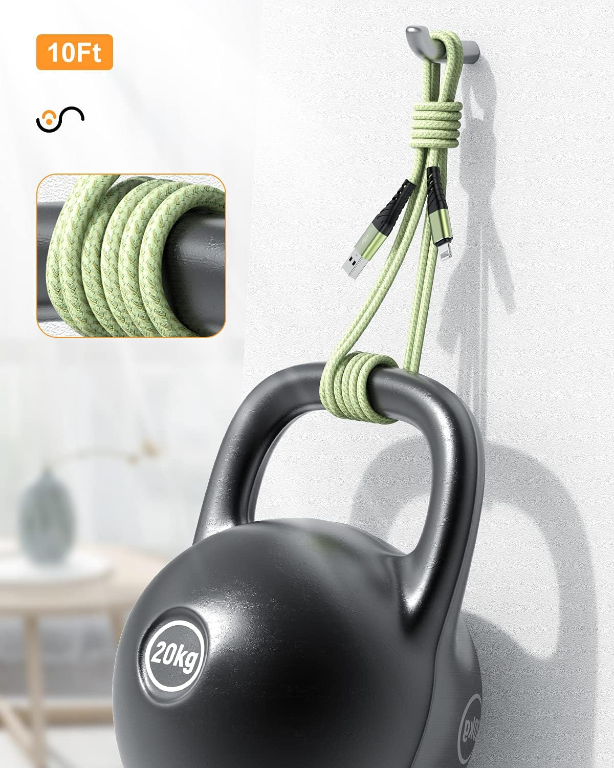 Long Iphone Charger Cord 10 FT, [MFI Certified] 10 Foot USB Lightning Cable,10 Feet Fast Charger Nylon Braided USB Iphone Cord for Iphone 13 12 11 Pro X XS Max XR/8 Plus/7 Plus/6/6S Plus-Green